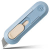 Helles blaues Präzisions-Mini-Papiercutter mit beige Klinge und 12-Markierung.