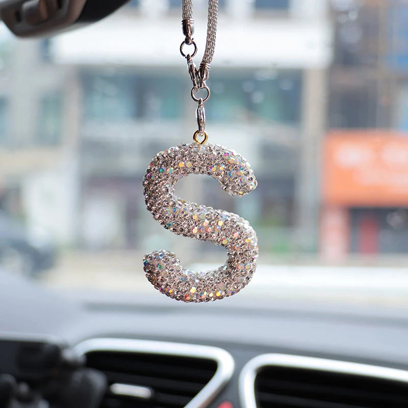Rhinestone Letter Car Rearview Mirror Pendant