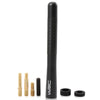 A black cylindrical radio antenna with a threaded top and a flat base is shown.