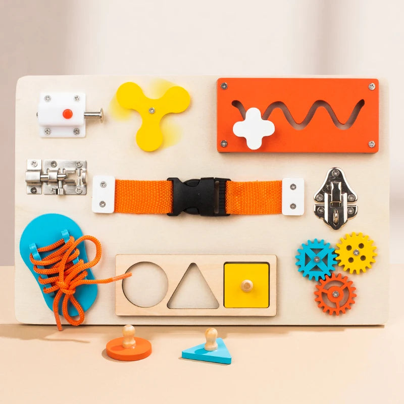 Wooden Steering Wheel Busy Board for Toddlers - Montessori Sensory Toy