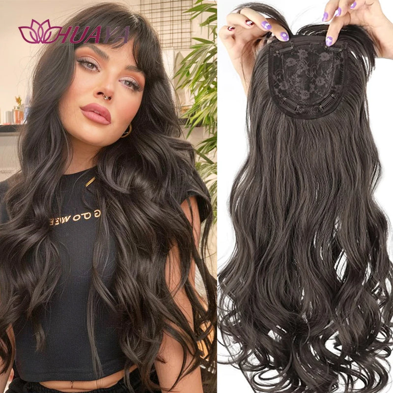 Long Wavy Hair Topper with Clips