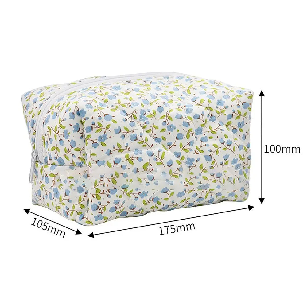 Quilted Floral Makeup Bag with Zipper Closure