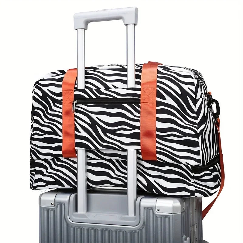 Animal Print Travel Duffle Bag with Shoe Compartment