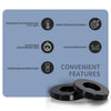 Black ceramic ring magnet with a center hole shown next to technical specifications.