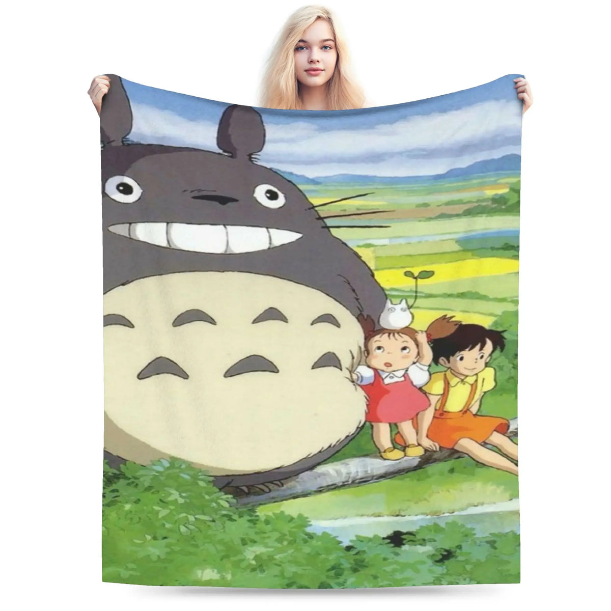 Cozy Grey Totoro-Inspired Fleece Throw Blanket