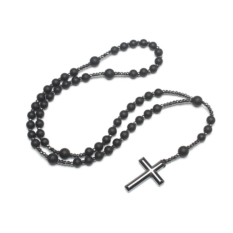 Collar con Colgante de Cruz de Piedra de Ojo de Tigre
