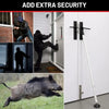 A heavy-duty adjustable door security bar is shown next to a white door, demonstrating extra home protection.