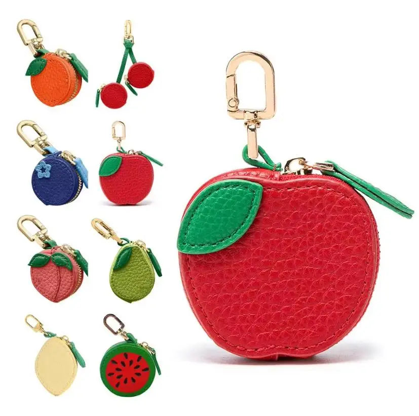 Adorable Fruit Coin Purse Keychain - Cute Cherry & Blueberry Design, PU Leather Mini Storage Bag