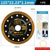 A circular diamond saw blade with a gold rim and black center, measuring 125mm in diameter.
