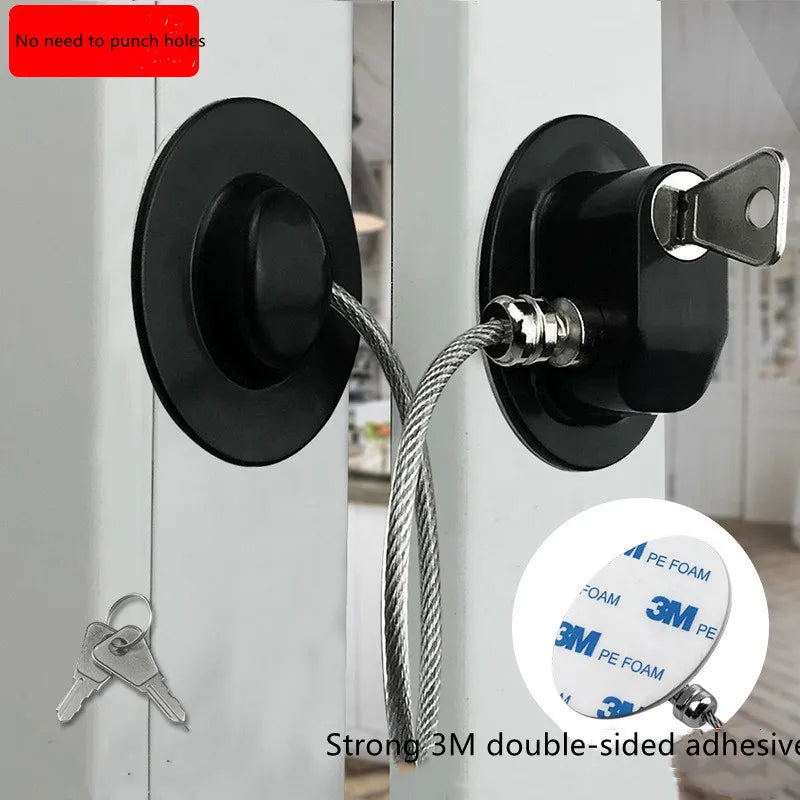 Black door lock with a latch mechanism installed on a white door frame.