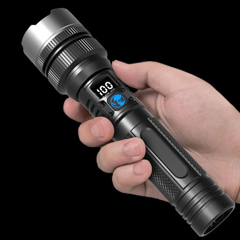 Rechargeable LED Flashlight with Zoom and Battery Display