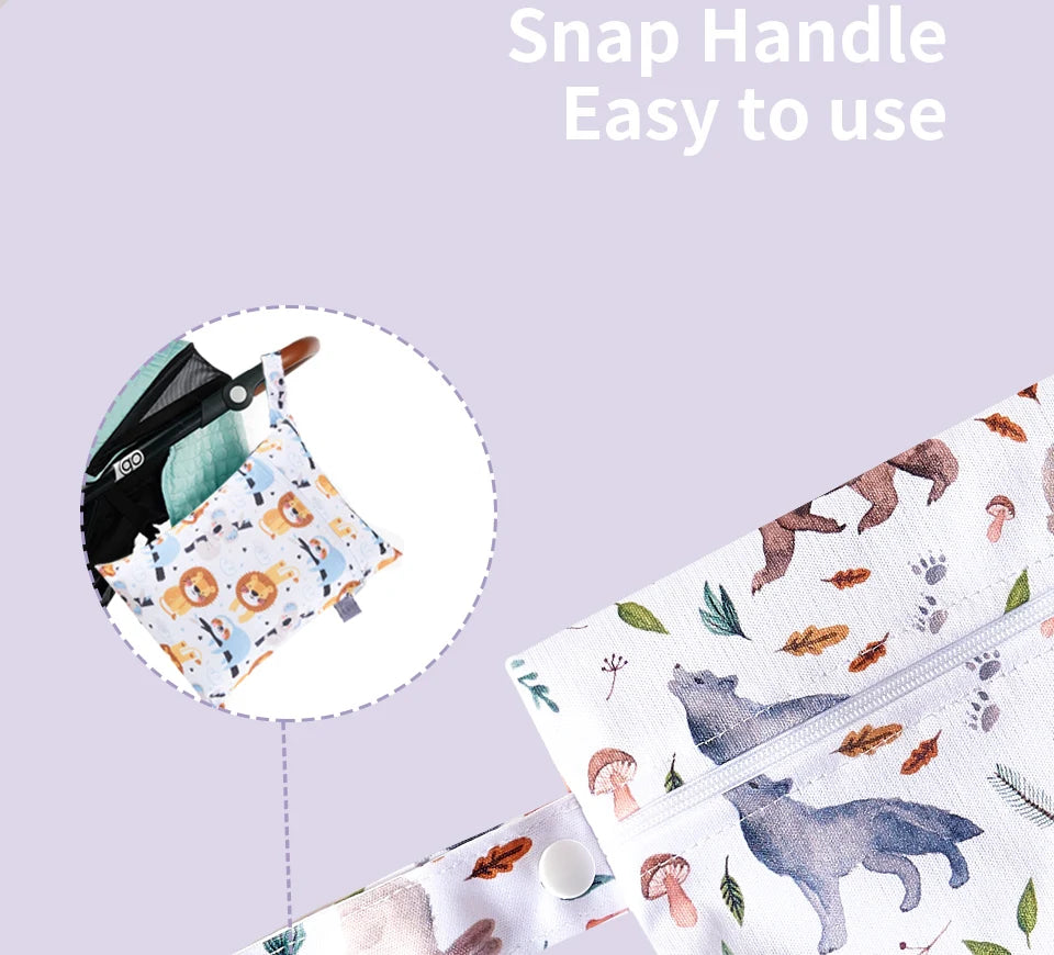 Close-up view of a mini waterproof wet dry bag for baby, showing the handle and fabric details.