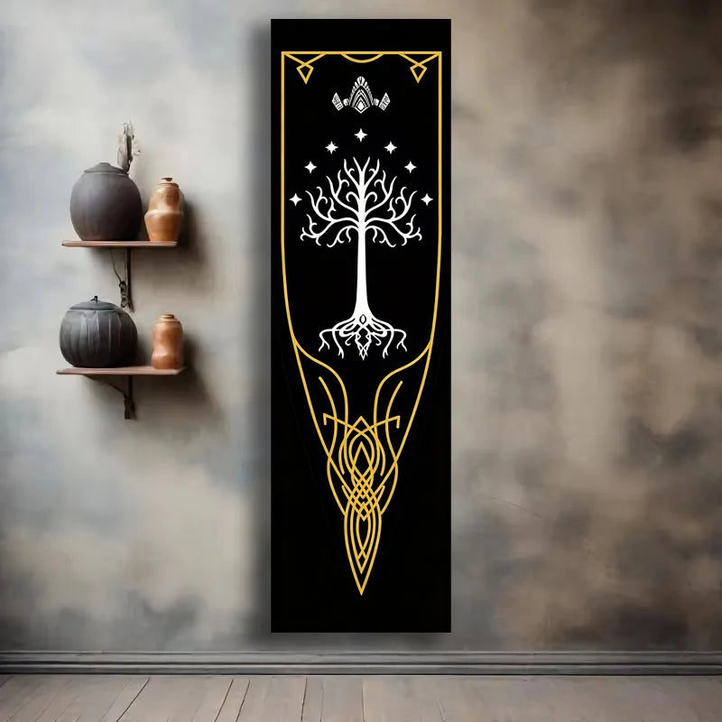 Gondor Flag Tapestry – Black & Gold Medieval Wall Hanging