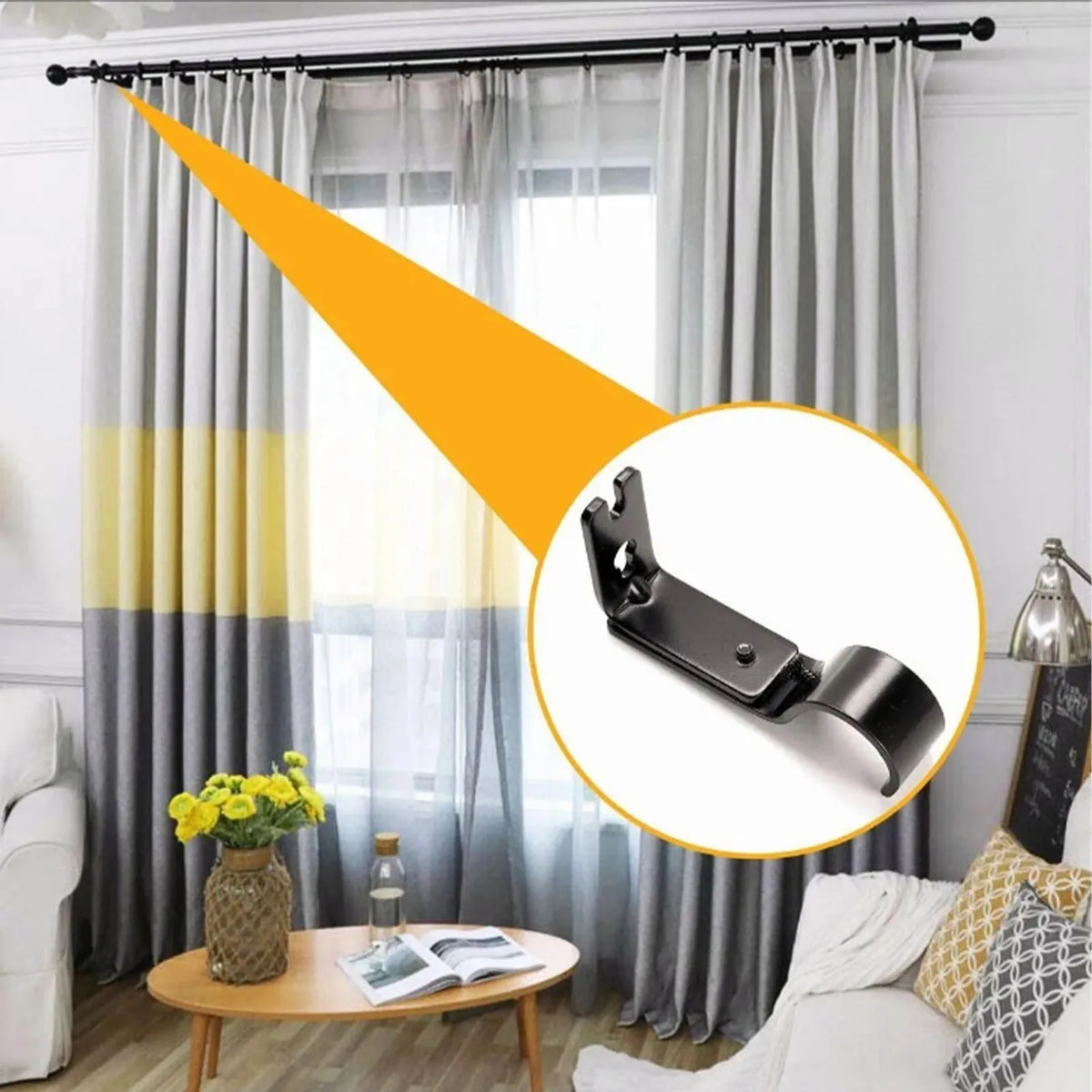 Set of 3 Adjustable Iron Curtain Rod Wall Brackets in Black