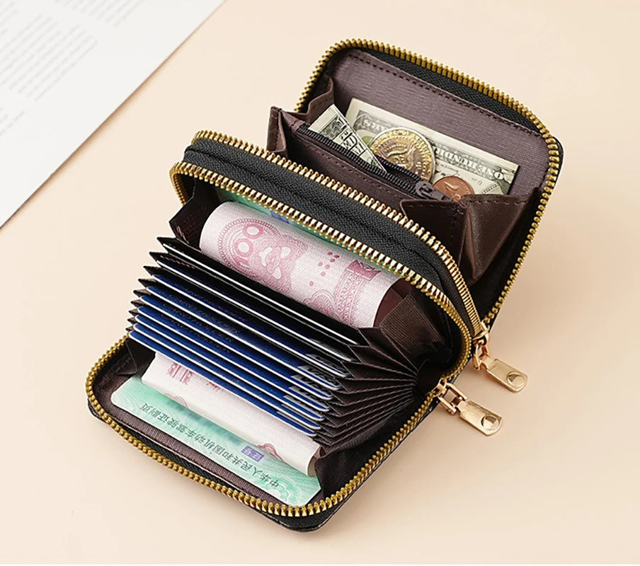 Alphabet Flower Double-Zip Card Wallet with Secure Clasp