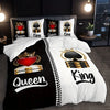 Dark Red Three-Piece Duvet Cover Set with Letter Print