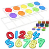 A transparent number counting set for kids showing various colored and shaped numbers from zero to nine.