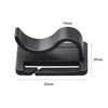 Black rotatable hydration tube clip designed for backpacks with dimensions 10mm, 26mm, and 35mm.