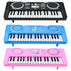 Three versions of a 37-key electronic piano for kids in black, blue, and pink.