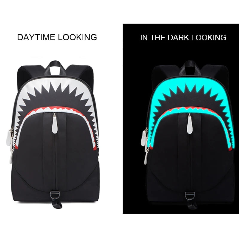 Shark Luminous USB Backpack with Anti-Theft Design