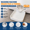 White washing machine drain pan and funnel set for keeping floors dry and protected
