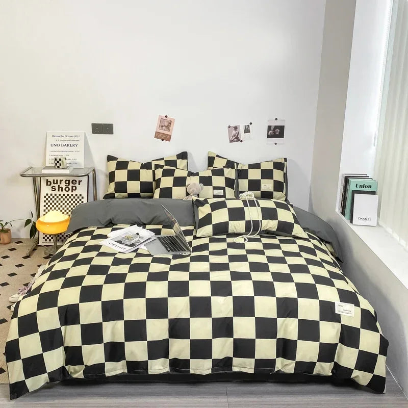 Black and White Plaid Duvet Cover Set with Pillowcases