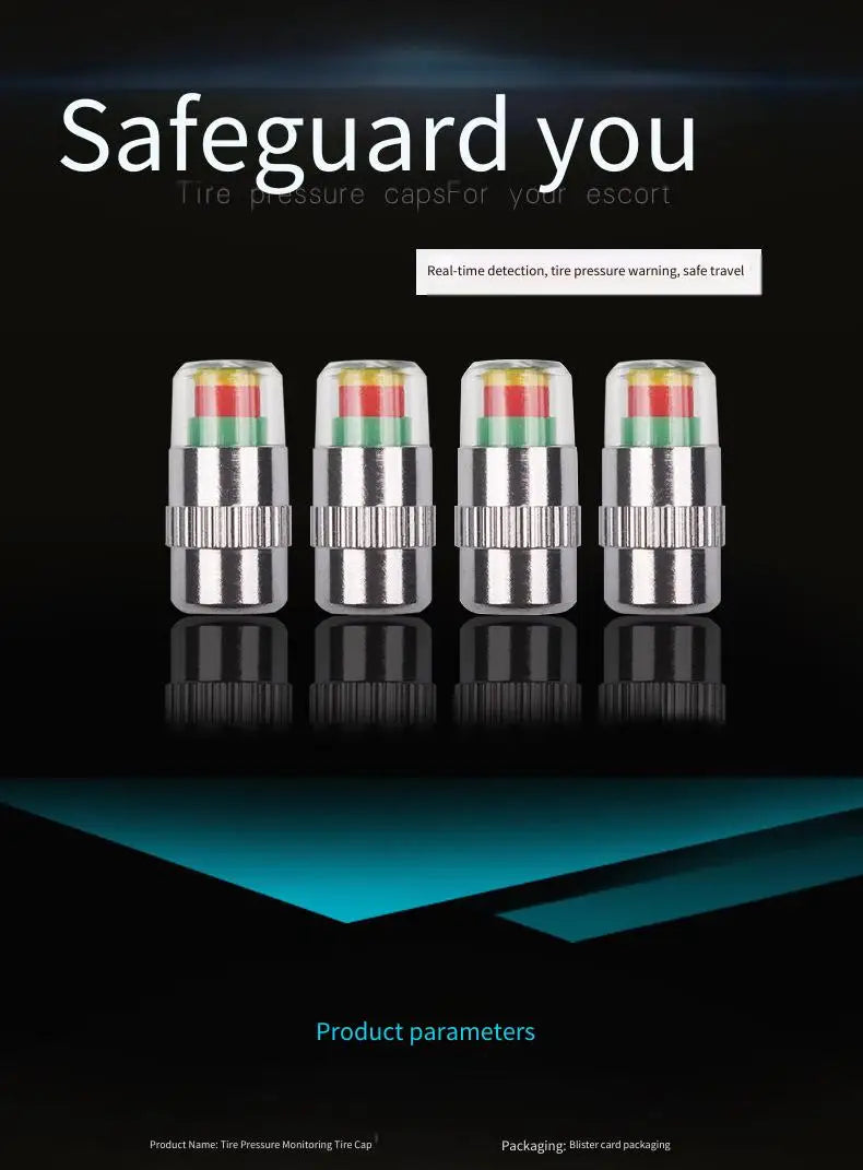 Tire Pressure Monitoring Valve Caps with Color Alert Indicators (4-Pack)