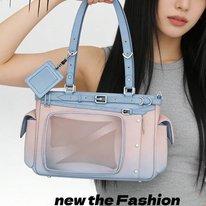 Gradient Color Otaku Crossbody Bag with Clear Pin Display Window