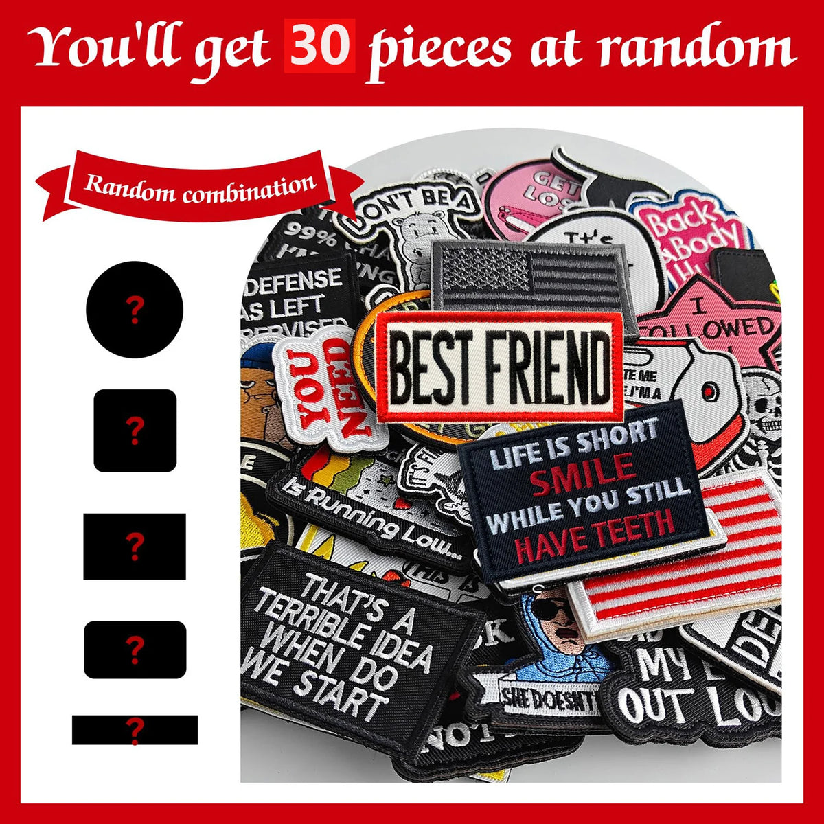 Tactical Embroidered Patches Variety Pack (30-Piece)