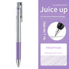 Silber- und lila Pilot Juice Up Gelstift neben Marketinginformationen