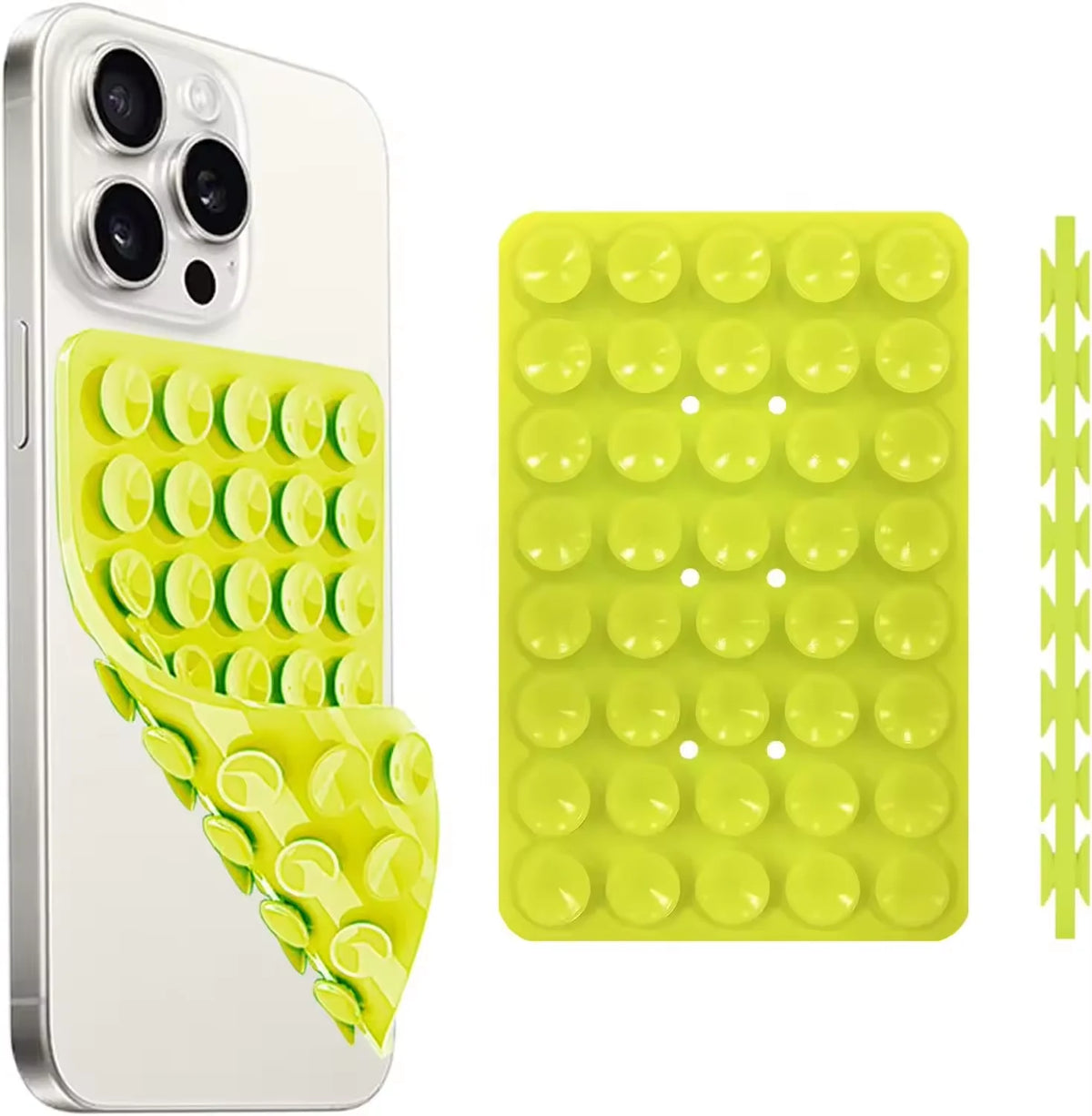 A white smartphone case with a yellow suction cup mount for hands-free video calls and selfies.