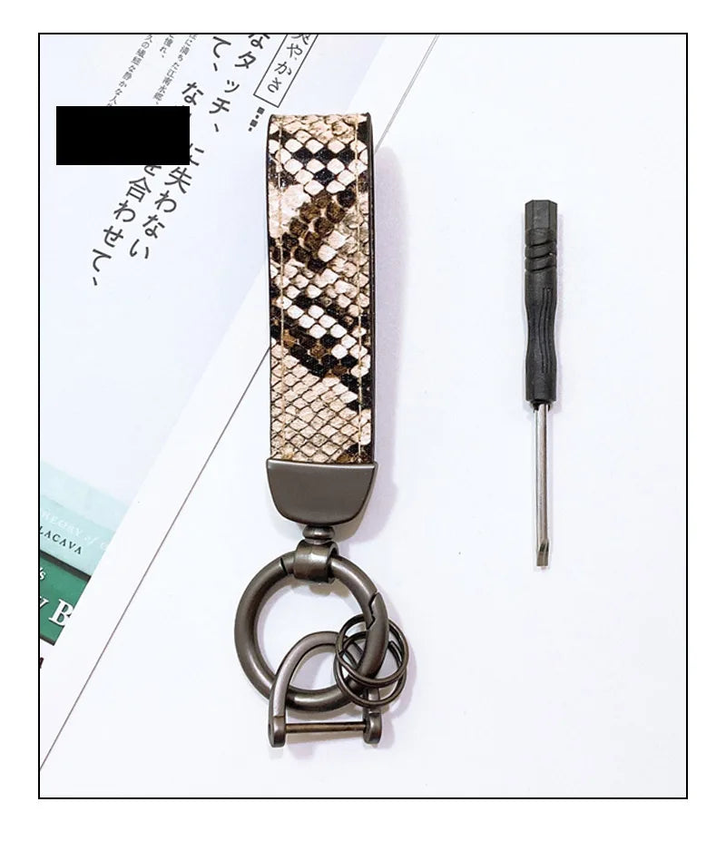 Zebra Print Leather Keychain with Animal Pattern