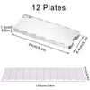A flat, rectangular aluminum camping stove windscreen with 12 plates shown in various dimensions.