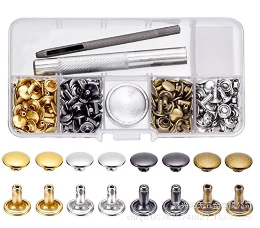 Metal Double Cap Rivets with Setting Tool Kit for Leathercraft & Repairs