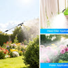 A man sprays a garden with a 2 gallon cordless sprayer, demonstrating weed killer, fertilizer, water, and pest control applic