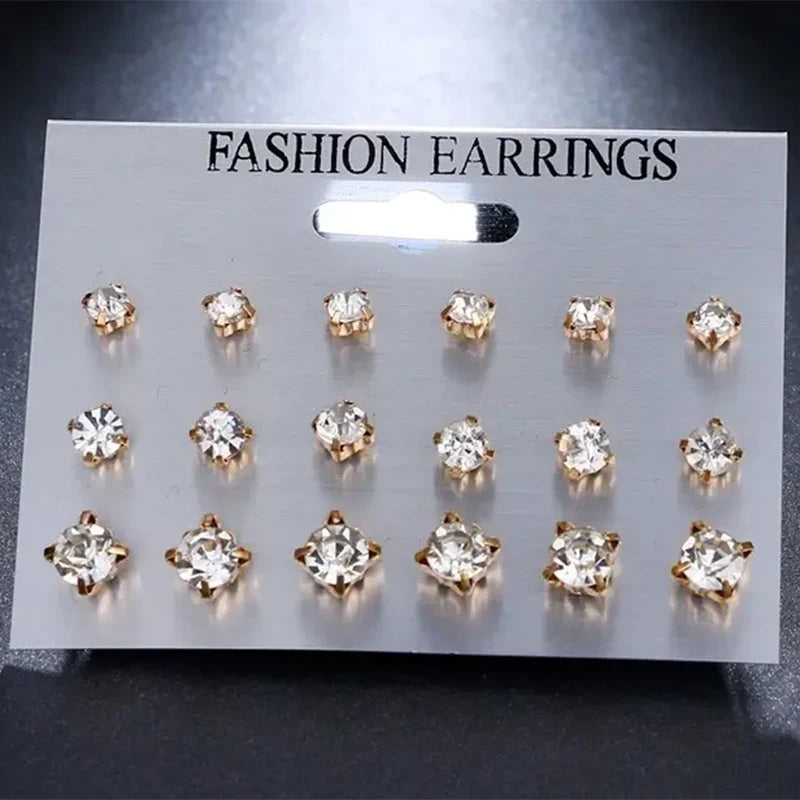 Classic Rhinestone Stud Earrings Set