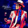 A painting of Michael Jackson in a red suit and hat, rendered with diamond painting style.