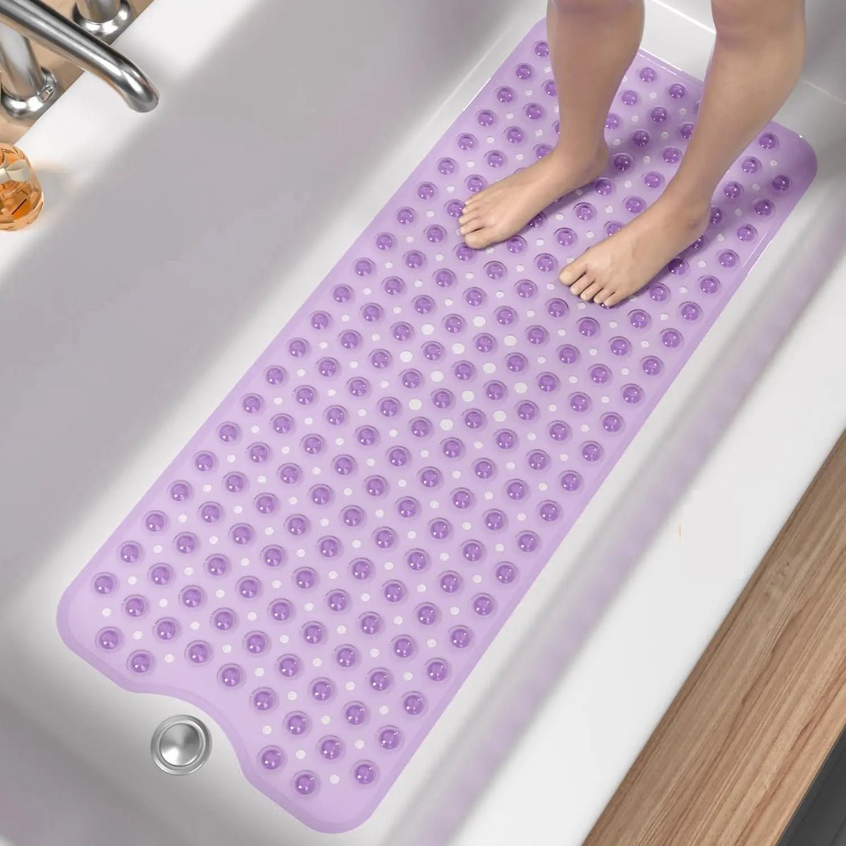Extra Long Non-Slip Bathtub Mat with Suction Cups & Drain Holes
