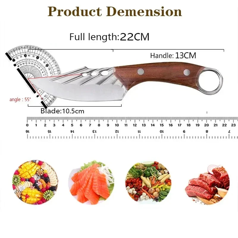 Cuchillo de Chef Forjado a Mano de Acero Alto en Carbono con Funda de Cuero