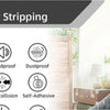 A mother is applying self-adhesive rubber weather stripping to a door frame while interacting with her child.