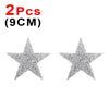 Two silver glitter rhinestone star patches, 9cm each, for clothing and accessories.