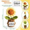 Handmade crochet flower doll with green leaves and a brown body, designed as a pocket hug companion.