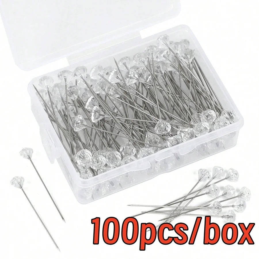 Crystal Diamond Pins for Bouquets & Corsages (100-Pack)