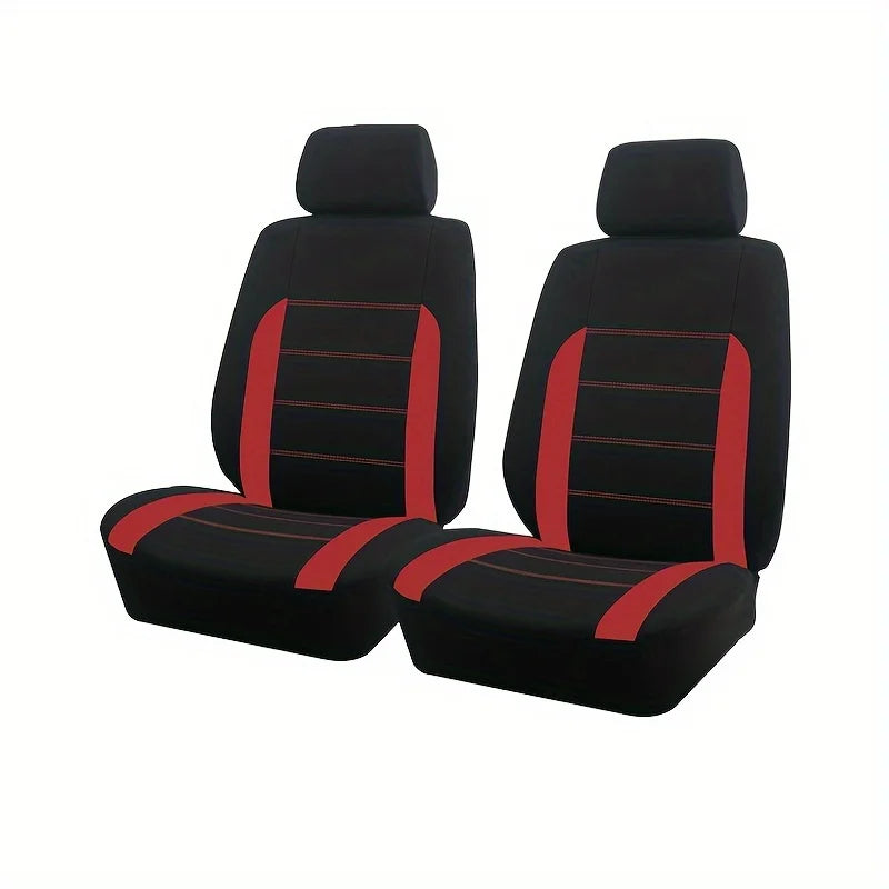 A black and red two-tone car seat cover set featuring a seat and headrest.
