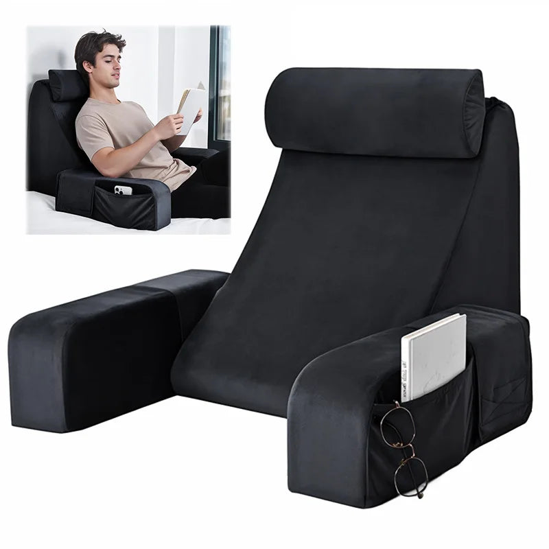 Ergonomic Back Support Pillow with Side Arms — Memory Foam Reading Cushion for Bed, Sofa & Office