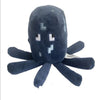 A dark blue soft plush doll resembling a Minecraft character with small white pixelated details.