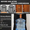 Before and after comparison of self-adhesive faux leather repair tape used for furniture and accessories.