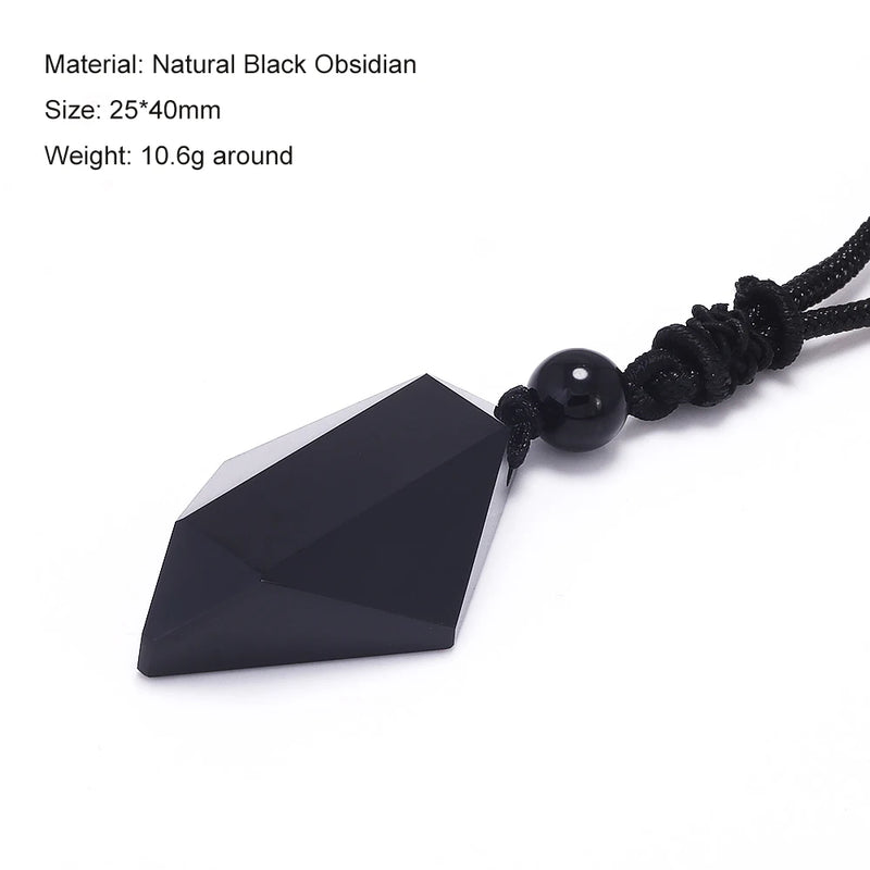 Geometric Natural Stone Pendant Necklace with Adjustable Leather Cord