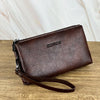 Men's Classic Leather Clutch Bag with Dual Zip Compartments
