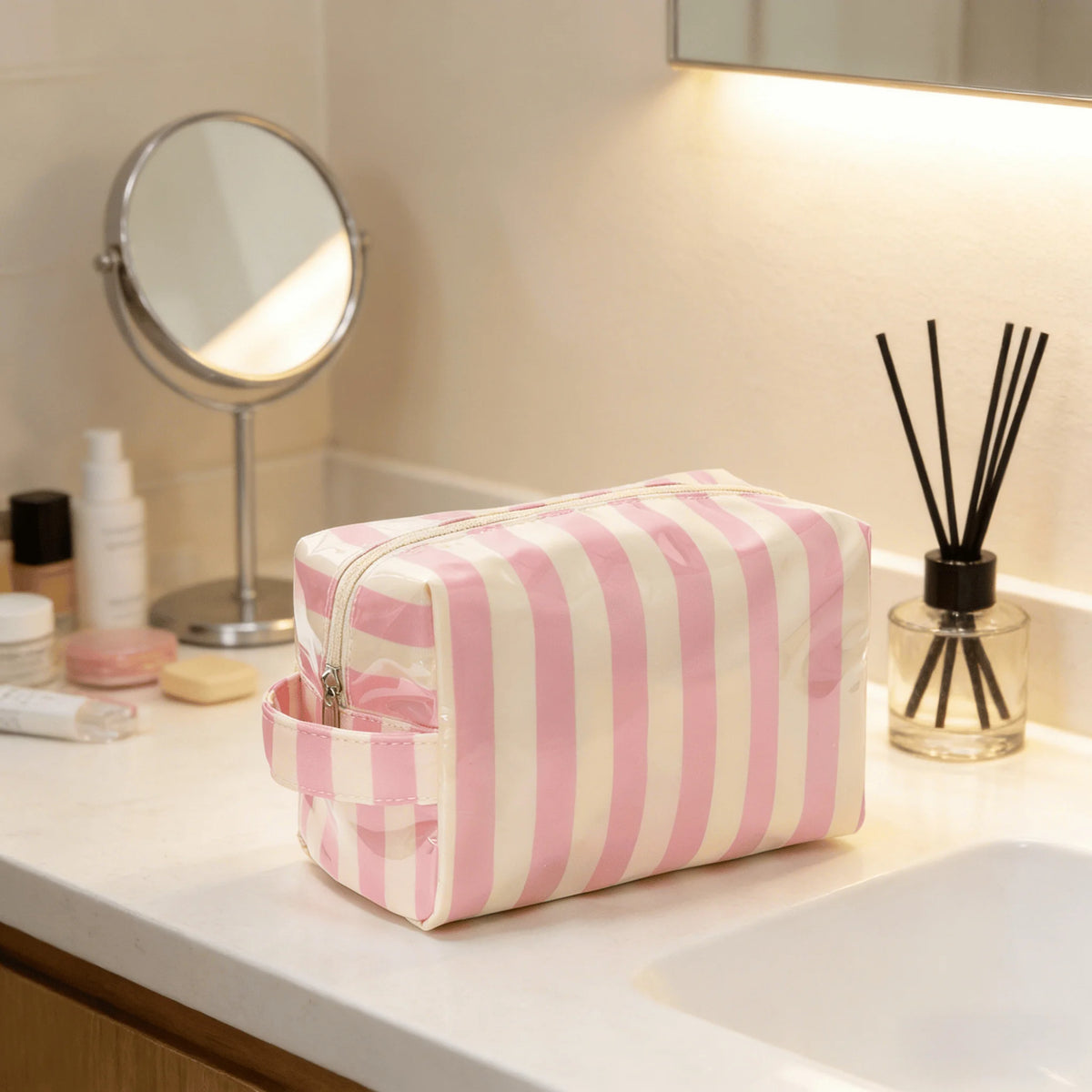 Striped Travel Toiletry Bag for Women